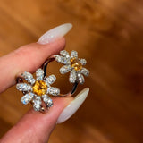 Natural Citrine Daisy Flower Ring - Handcrafted Radiant Sunflower Statement Band - floysun
