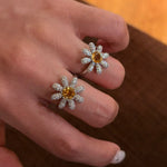 Natural Citrine Daisy Flower Ring - Handcrafted Radiant Sunflower Statement Band - floysun