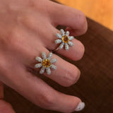 Natural Citrine Daisy Flower Ring - Handcrafted Radiant Sunflower Statement Band - floysun