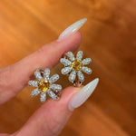 Natural Citrine Daisy Flower Ring - Handcrafted Radiant Sunflower Statement Band - floysun