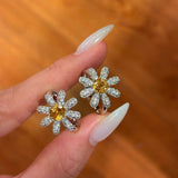 Natural Citrine Daisy Flower Ring - Handcrafted Radiant Sunflower Statement Band - floysun