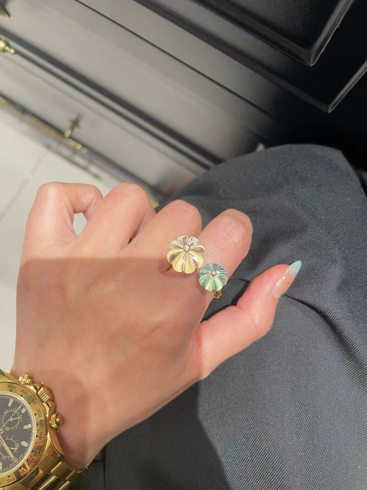 Natural Crystal Pumpkin Bead Ring — Adjustable Twisted Band - floysun