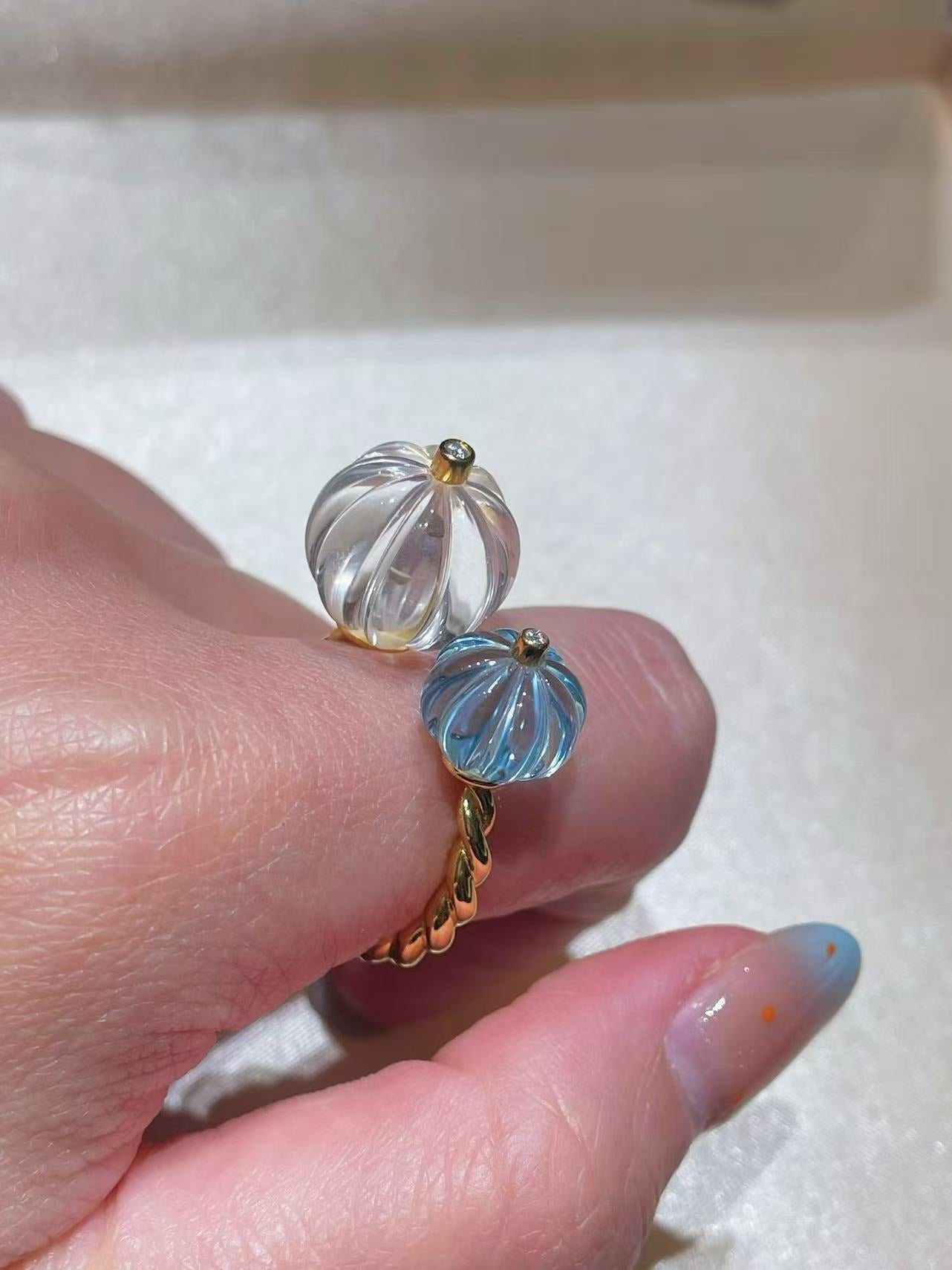 Natural Crystal Pumpkin Bead Ring — Adjustable Twisted Band - floysun