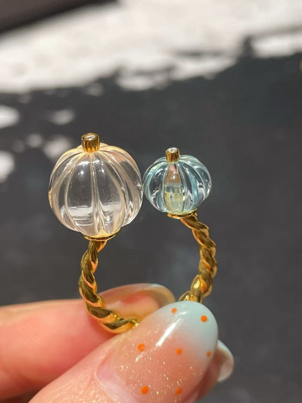 Natural Crystal Pumpkin Bead Ring — Adjustable Twisted Band - floysun