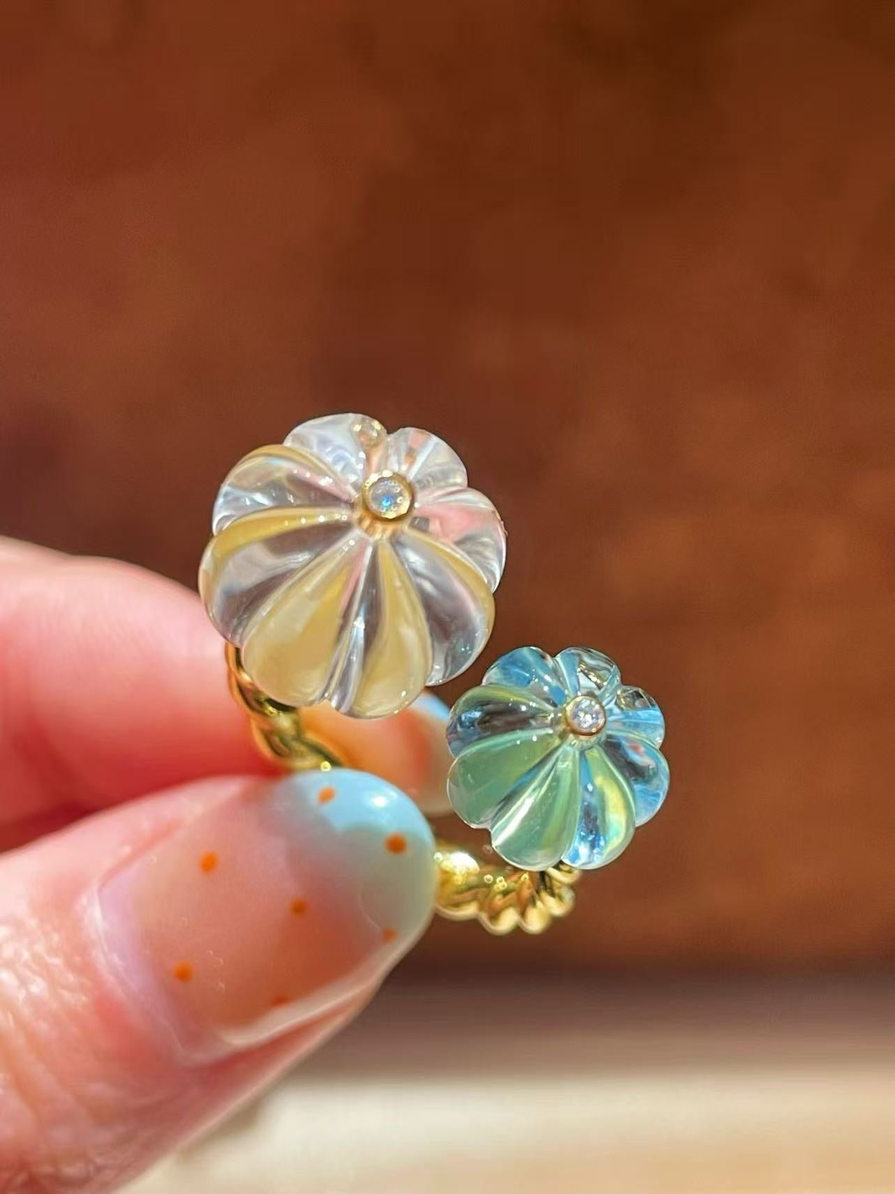 Natural Crystal Pumpkin Bead Ring — Adjustable Twisted Band - floysun