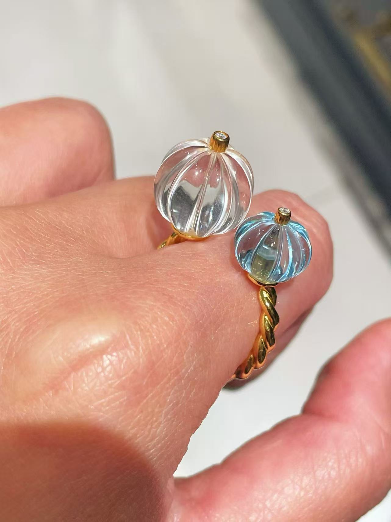 Natural Crystal Pumpkin Bead Ring — Adjustable Twisted Band - floysun