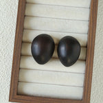 Natural Ebony Wood Sculptural Oval Statement Stud Earrings - floysun