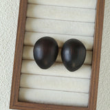 Natural Ebony Wood Sculptural Oval Statement Stud Earrings - floysun