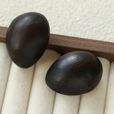 Natural Ebony Wood Sculptural Oval Statement Stud Earrings - floysun