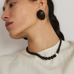 Natural Ebony Wood Sculptural Oval Statement Stud Earrings - floysun