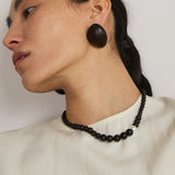 Natural Ebony Wood Sculptural Oval Statement Stud Earrings - floysun