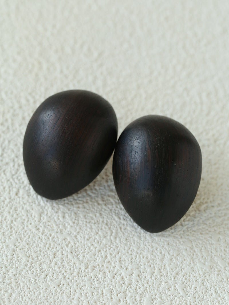 Natural Ebony Wood Sculptural Oval Statement Stud Earrings - floysun