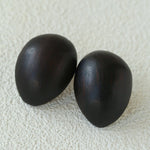 Natural Ebony Wood Sculptural Oval Statement Stud Earrings - floysun