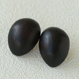 Natural Ebony Wood Sculptural Oval Statement Stud Earrings - floysun