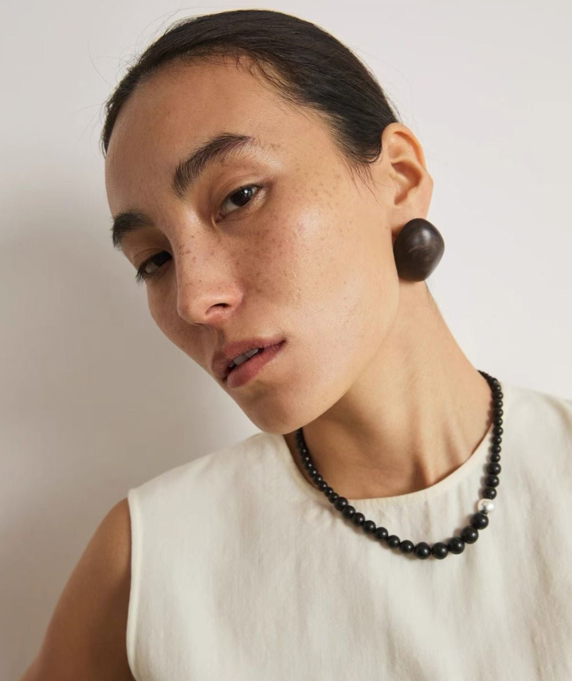 Natural Ebony Wood Sculptural Oval Statement Stud Earrings - floysun