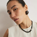 Natural Ebony Wood Sculptural Oval Statement Stud Earrings - floysun