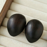 Natural Ebony Wood Sculptural Oval Statement Stud Earrings - floysun