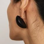 Natural Ebony Wood Sculptural Oval Statement Stud Earrings - floysun