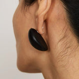 Natural Ebony Wood Sculptural Oval Statement Stud Earrings - floysun