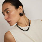 Natural Ebony Wood Sculptural Oval Statement Stud Earrings - floysun