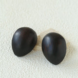 Natural Ebony Wood Sculptural Oval Statement Stud Earrings - floysun
