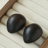 Natural Ebony Wood Sculptural Oval Statement Stud Earrings - floysun