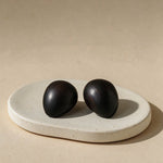 Natural Ebony Wood Sculptural Oval Statement Stud Earrings - floysun