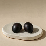 Natural Ebony Wood Sculptural Oval Statement Stud Earrings - floysun