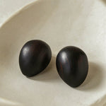 Natural Ebony Wood Sculptural Oval Statement Stud Earrings - floysun