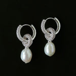 Natural Freshwater Pearl and Cubic Zirconia Interlocking Hoop Earrings - floysun