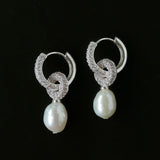 Natural Freshwater Pearl and Cubic Zirconia Interlocking Hoop Earrings - floysun