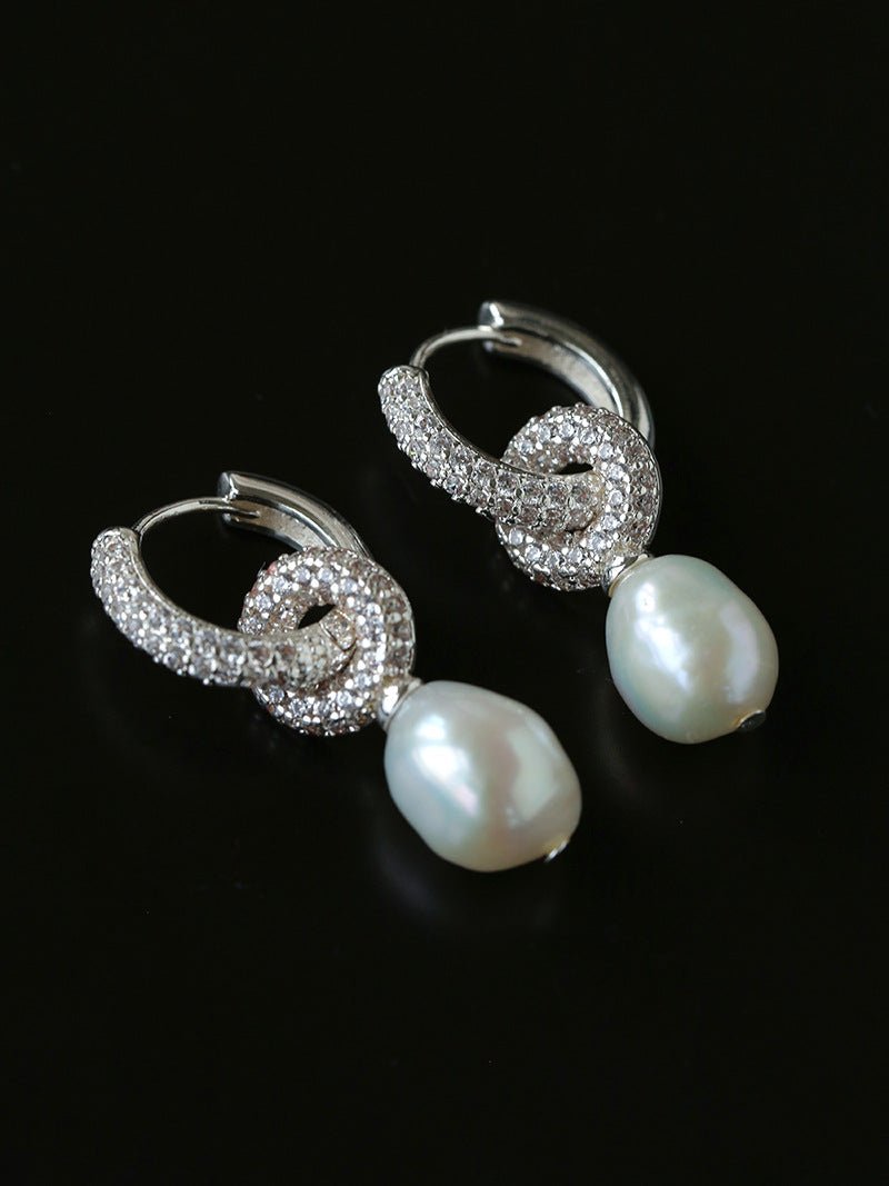 Natural Freshwater Pearl and Cubic Zirconia Interlocking Hoop Earrings - floysun