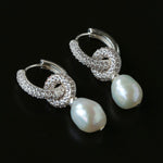 Natural Freshwater Pearl and Cubic Zirconia Interlocking Hoop Earrings - floysun