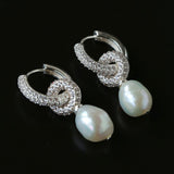 Natural Freshwater Pearl and Cubic Zirconia Interlocking Hoop Earrings - floysun