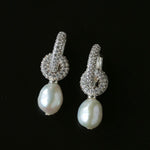 Natural Freshwater Pearl and Cubic Zirconia Interlocking Hoop Earrings - floysun