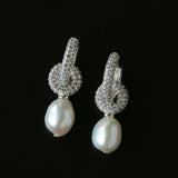 Natural Freshwater Pearl and Cubic Zirconia Interlocking Hoop Earrings - floysun