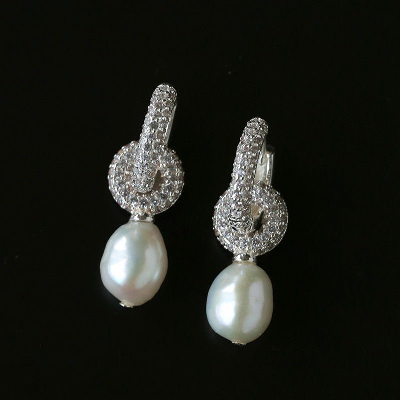 Natural Freshwater Pearl and Cubic Zirconia Interlocking Hoop Earrings - floysun
