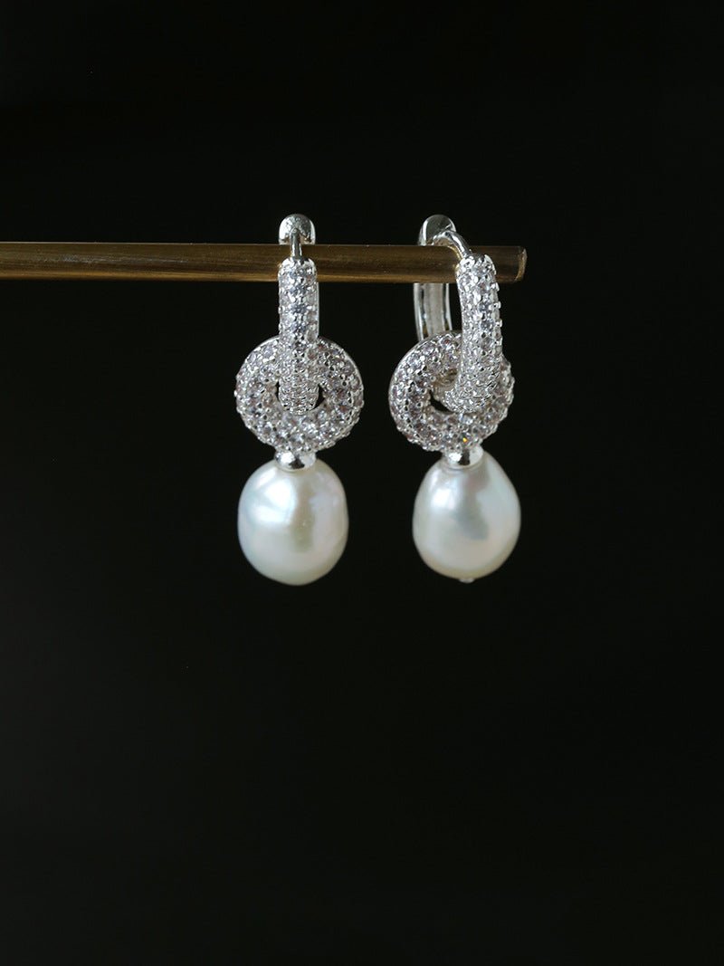 Natural Freshwater Pearl and Cubic Zirconia Interlocking Hoop Earrings - floysun