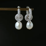 Natural Freshwater Pearl and Cubic Zirconia Interlocking Hoop Earrings - floysun