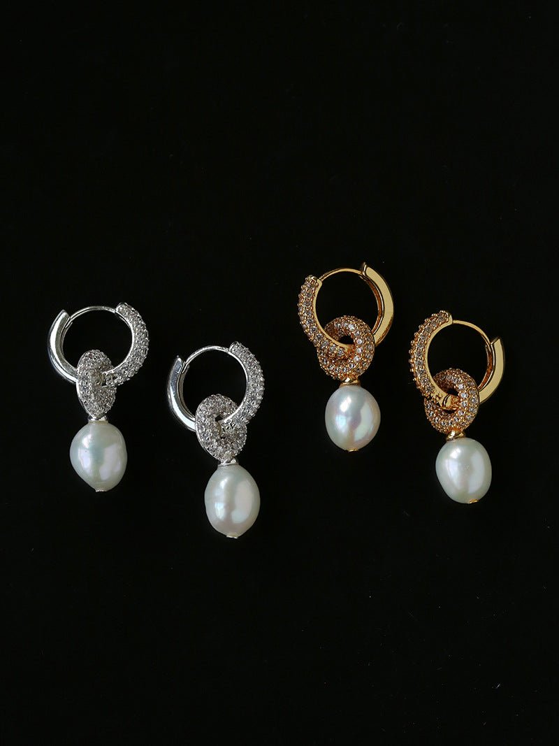 Natural Freshwater Pearl and Cubic Zirconia Interlocking Hoop Earrings - floysun