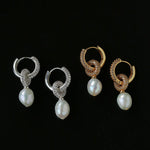 Natural Freshwater Pearl and Cubic Zirconia Interlocking Hoop Earrings - floysun