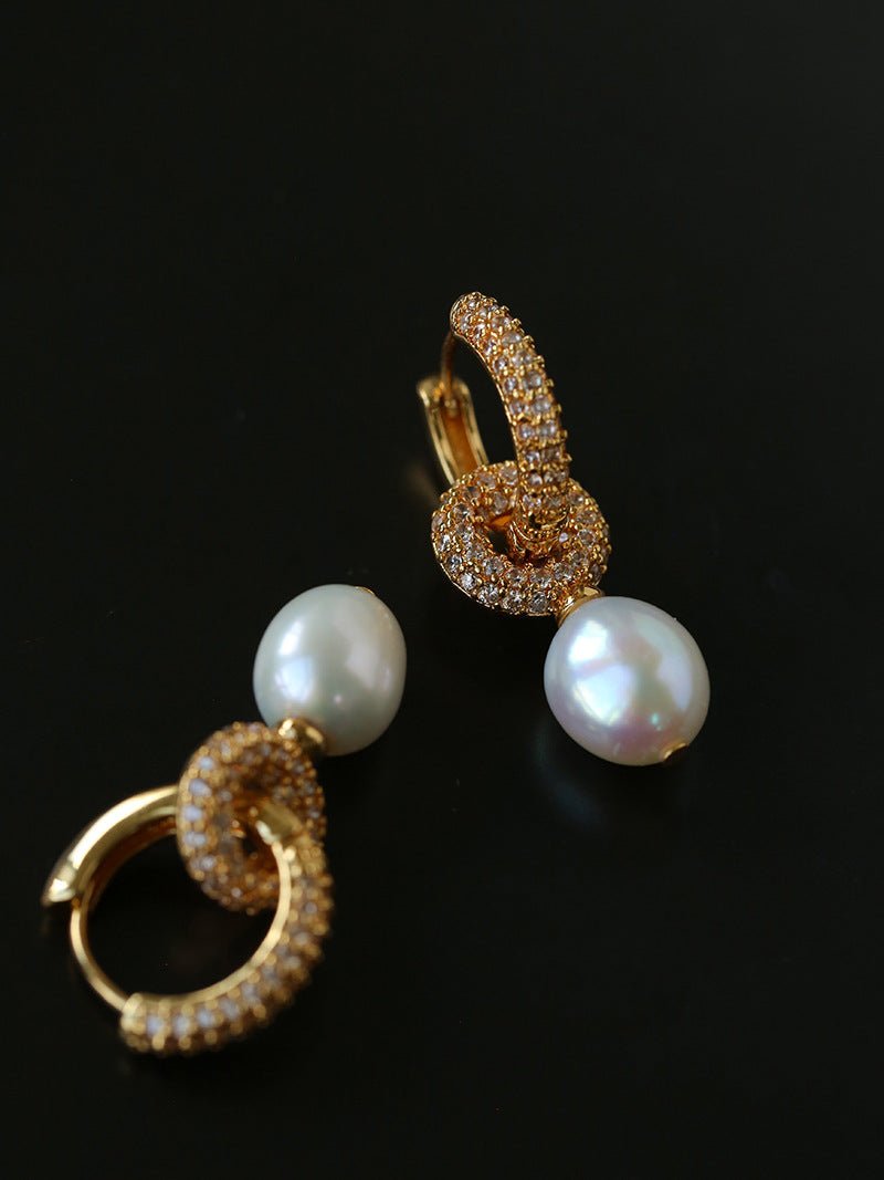 Natural Freshwater Pearl and Cubic Zirconia Interlocking Hoop Earrings - floysun