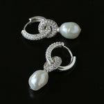 Natural Freshwater Pearl and Cubic Zirconia Interlocking Hoop Earrings - floysun