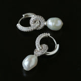Natural Freshwater Pearl and Cubic Zirconia Interlocking Hoop Earrings - floysun