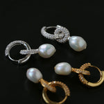 Natural Freshwater Pearl and Cubic Zirconia Interlocking Hoop Earrings - floysun