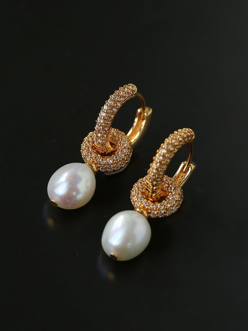 Natural Freshwater Pearl and Cubic Zirconia Interlocking Hoop Earrings - floysun