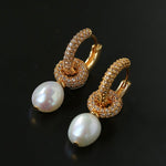 Natural Freshwater Pearl and Cubic Zirconia Interlocking Hoop Earrings - floysun