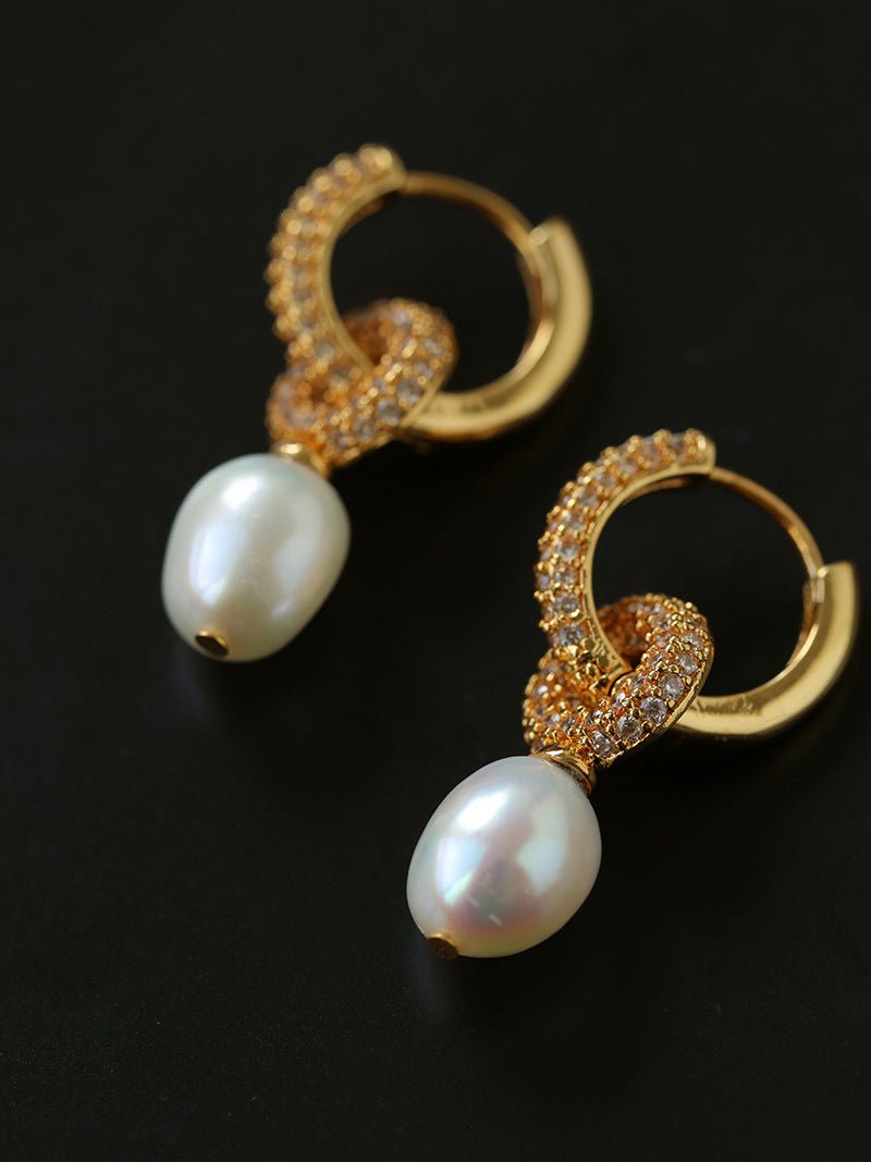 Natural Freshwater Pearl and Cubic Zirconia Interlocking Hoop Earrings - floysun