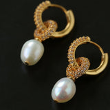 Natural Freshwater Pearl and Cubic Zirconia Interlocking Hoop Earrings - floysun