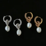 Natural Freshwater Pearl and Cubic Zirconia Interlocking Hoop Earrings - floysun